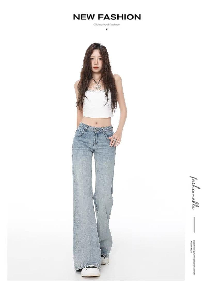 키 큰 남자 핫걸 밝은색 로우 웨이스트 마이크로 나팔 청바지 디자인 센스 루즈핏 넓은 다리 슬림해 보이는 스트레이트 바닥 청소 바지 상세 이미지 7