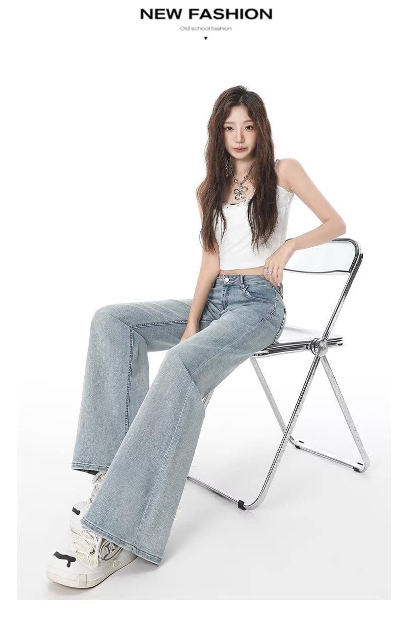 키 큰 남자 핫걸 밝은색 로우 웨이스트 마이크로 나팔 청바지 디자인 센스 루즈핏 넓은 다리 슬림해 보이는 스트레이트 바닥 청소 바지 상세 이미지 14