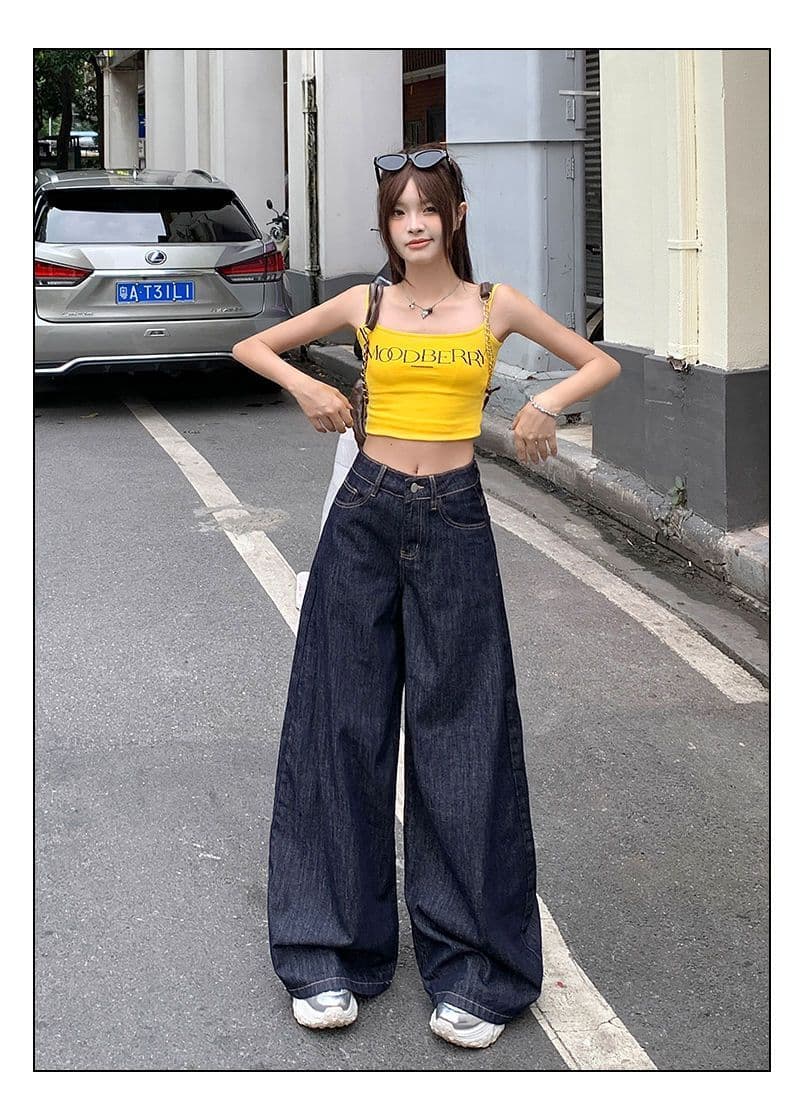 한 스타일 진한 파란색 루즈핏 레트로 넓은 다리 청바지 2026 새로운 하이웨이스트 핫걸 슬림해 보이는 스트레이트 바닥 청소 바지 상세 이미지 21