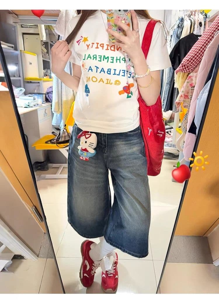 아메리칸 레트로 넓은 다리 데님 7부 바지 여성 여름 새로운 작은 키 배 종류 몸 루즈핏 슬림해 보이는 스트레이트 팬츠 상세 이미지 7