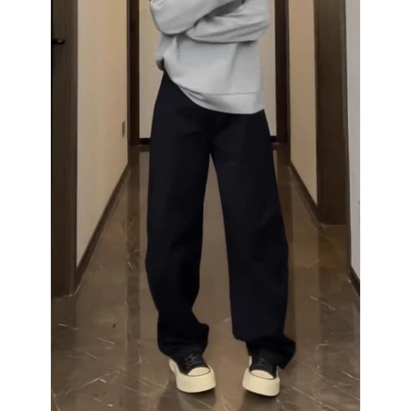 아메리칸 레트로 검정색 넓은 다리 청바지 여성 여름 2026 새로운 배 모양 몸 모통이 칼 바지 바닥 청소 롱 바지 이미지 4