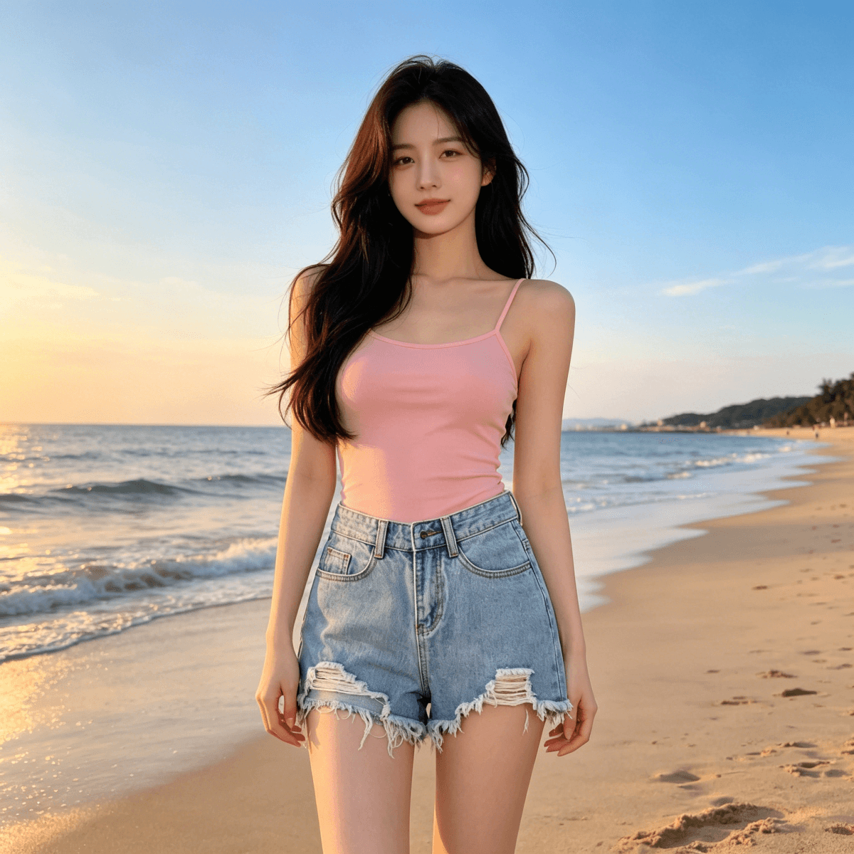데님 반바지 여성 여름 외출용 2026 새로운 한국 스타일 학생 하이웨이스트 핫 바지 루즈핏 슬림해 보이는 넓은 다리 한 마디 바지 상세 이미지 2