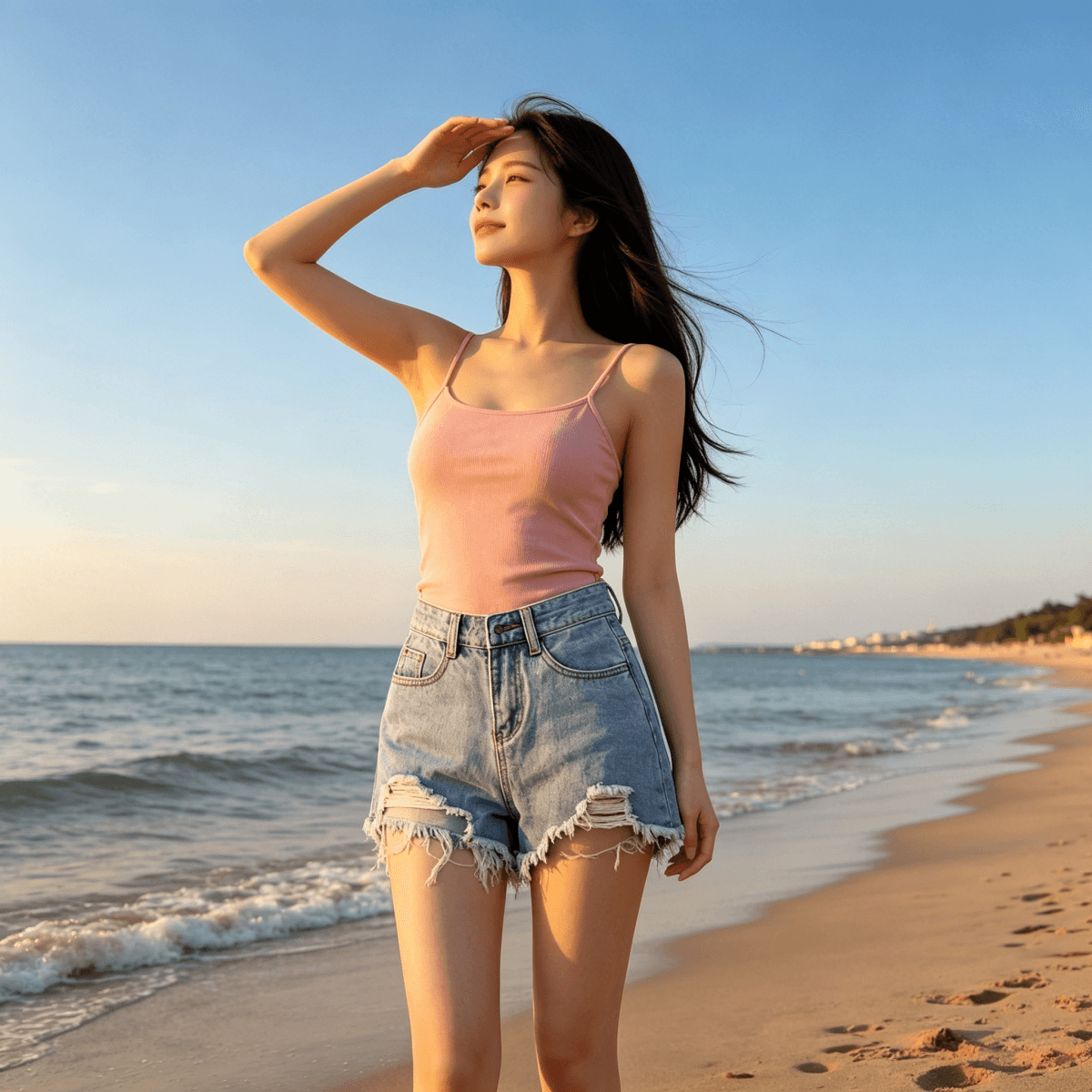 데님 반바지 여성 여름 외출용 2026 새로운 한국 스타일 학생 하이웨이스트 핫 바지 루즈핏 슬림해 보이는 넓은 다리 한 마디 바지 상세 이미지 3