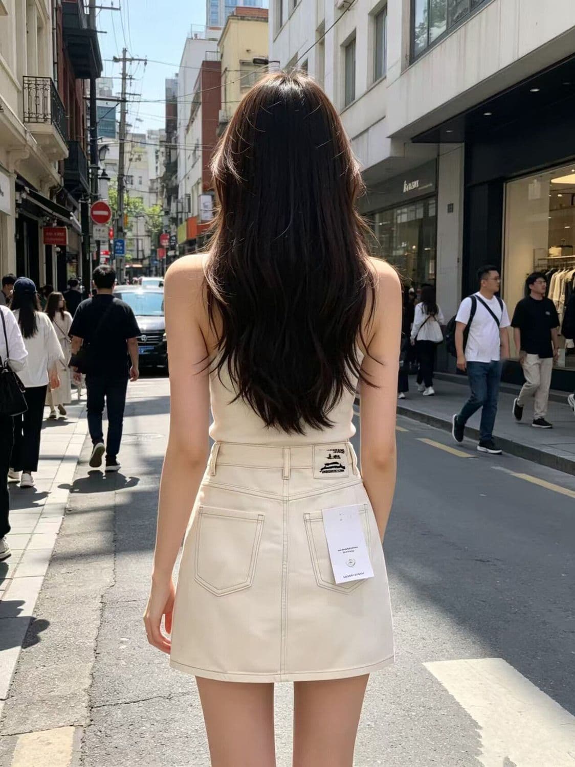 데님 미니 스커트 여성 2026 여름 얇은 스타일 반신 스커트 트임 하이웨이스트 베이지 색 슬림해 보이는 노출 방지 A라인 스커트 여성 상세 이미지 11