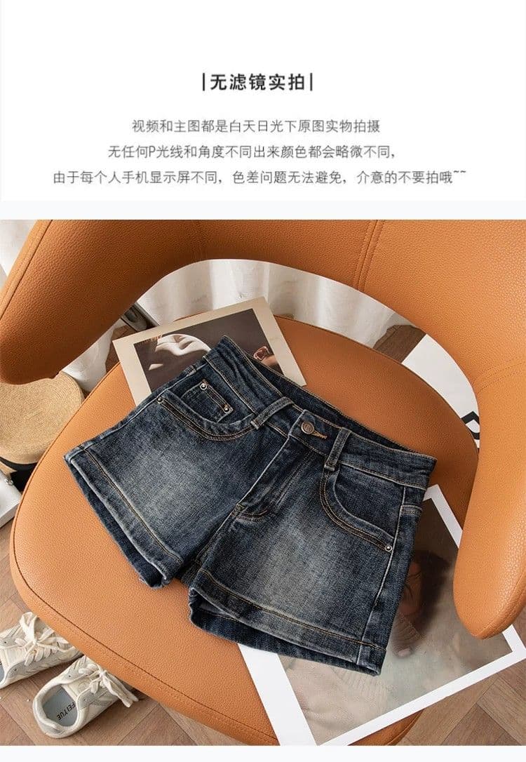 아메리칸 레트로 파란색 펭 넓적 다리 데님 반바지 여성 2026 여름 얇은 스타일 로우 웨이스트 핫걸 몸매 가꾸기 타이트 스커트 뜨거운 바지 상세 이미지 7