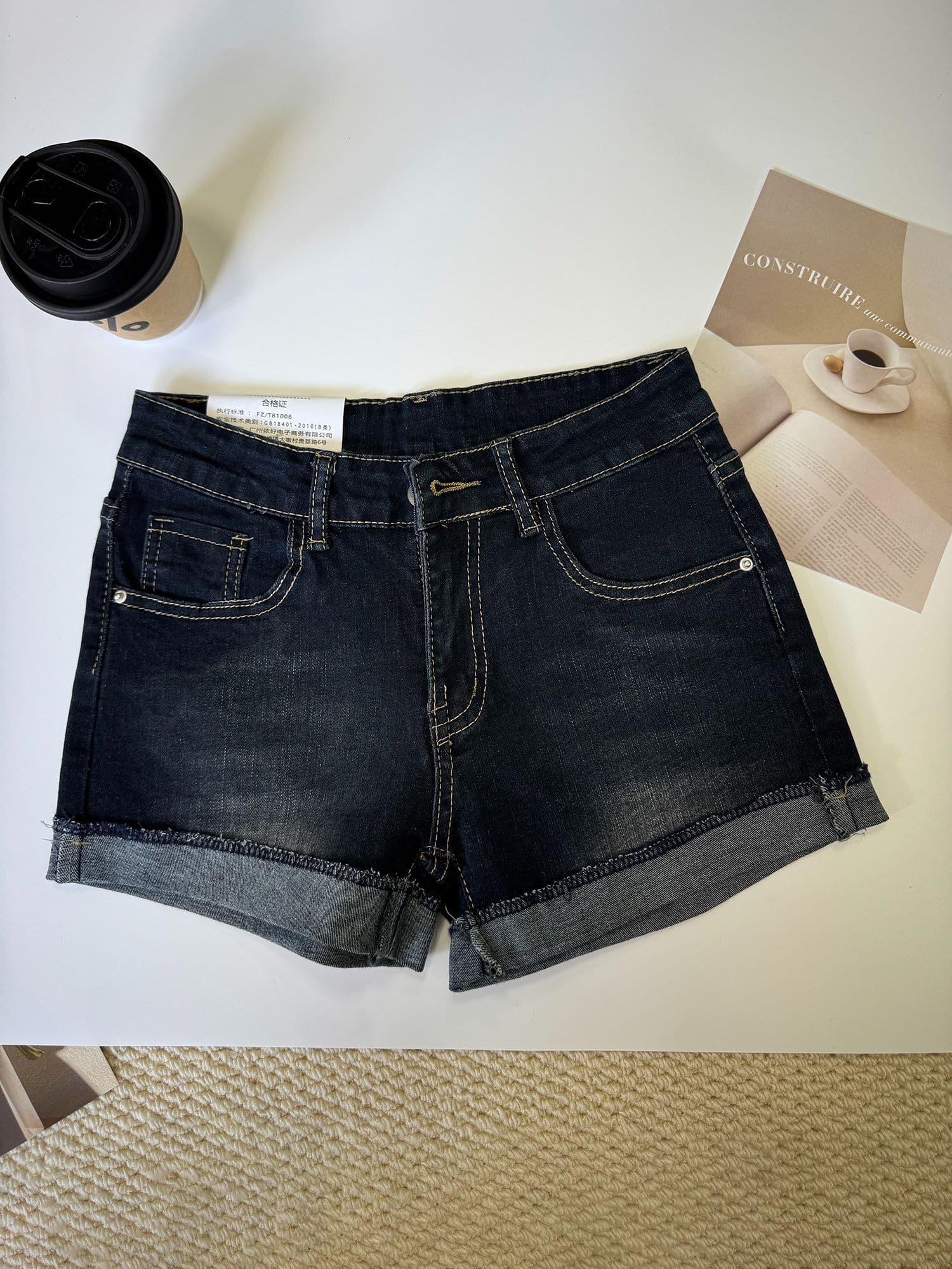아메리칸 핫걸 하이웨이스트 섹시함 초단바지 핫 바지 청바지 여성 여름 진한 파란색 디자인 센스 볼륨 측면 짧은 바지 상세 이미지 1