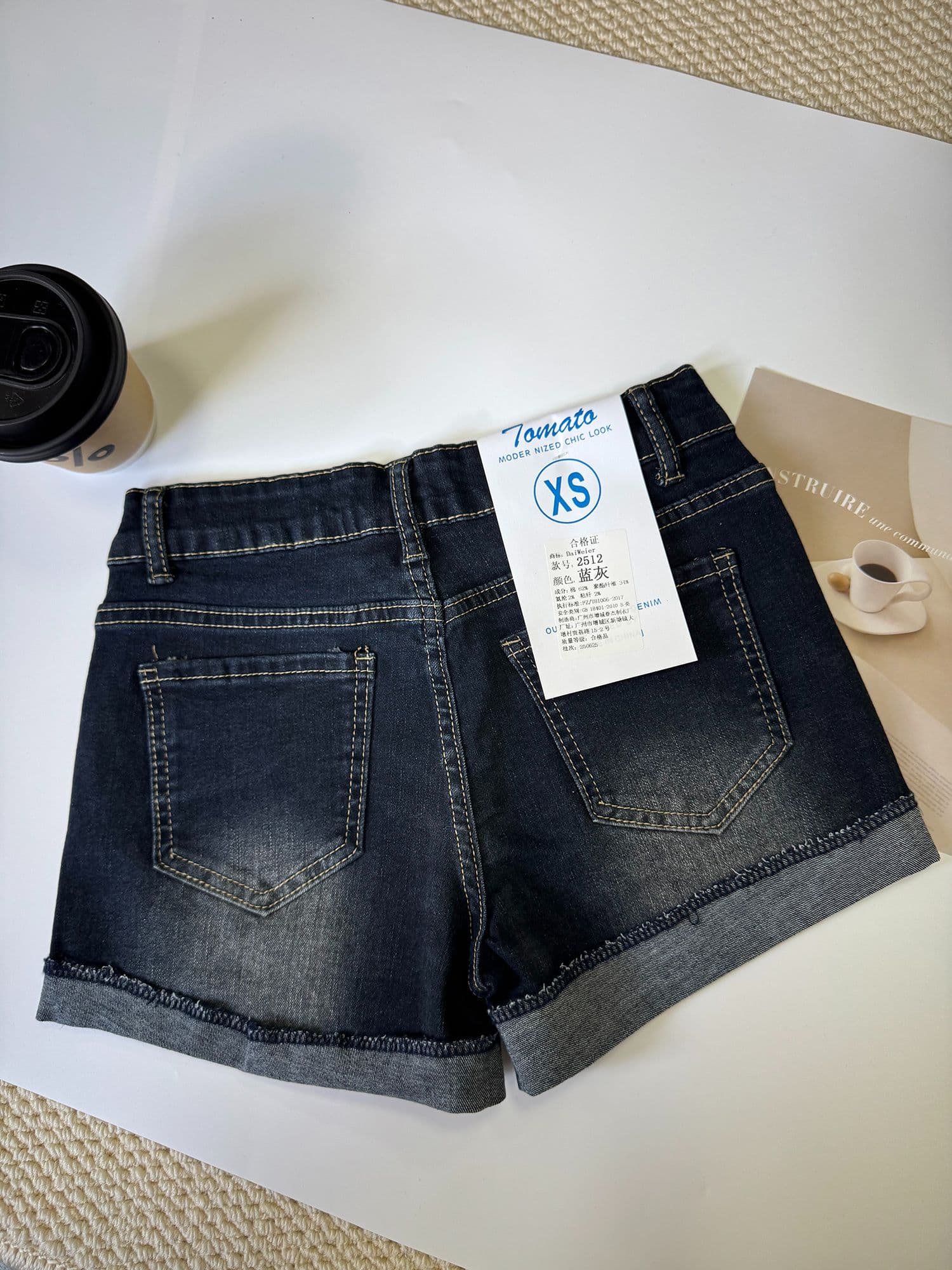 아메리칸 핫걸 하이웨이스트 섹시함 초단바지 핫 바지 청바지 여성 여름 진한 파란색 디자인 센스 볼륨 측면 짧은 바지 상세 이미지 6