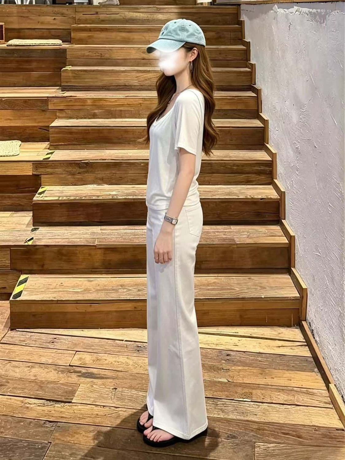 한 부서 워싱 느슨함 센스 2026 봄 여름 도루 센스 긴 바지 중간 허리 루즈핏 아니요 막대기 다리 화이트 부츠컷 청바지 상세 이미지 1