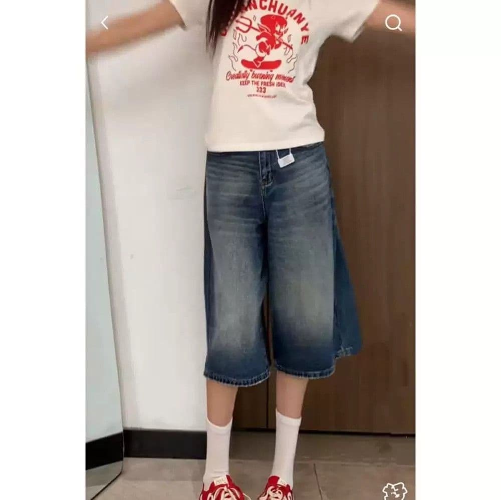 2026 여름 레트로 넓은 다리 7 점 청바지 여성 한국 스타일 다용도 학생 디자인 센스 루즈핏 슬림해 보이는 바지 트렌디 상세 이미지 9