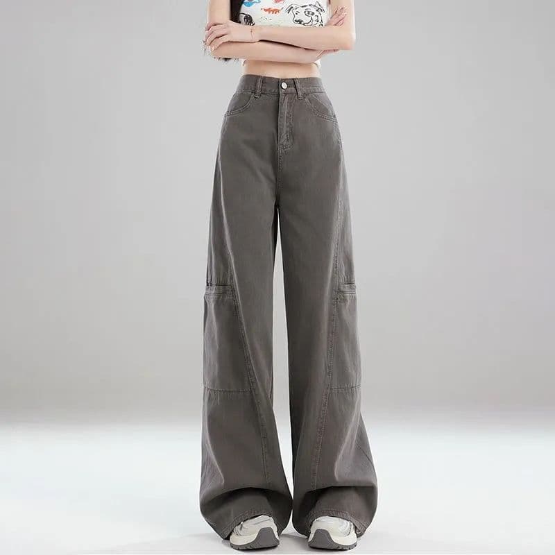 아메리칸 거리 워크웨어 청바지 여성 봄 여름 새로운 하이웨이스트 루즈핏 다용도 캐주얼 스트레이트 데님 바지 트렌디 상세 이미지 3