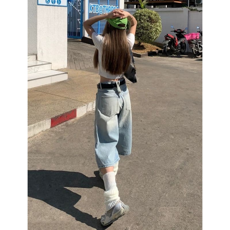 레트로 밝은색 7 점 청바지 여성 2026 새로운 작은 키 여름 넓은 다리 하이웨이스트 루즈핏 슬림해 보이는 중 바지 이미지 4