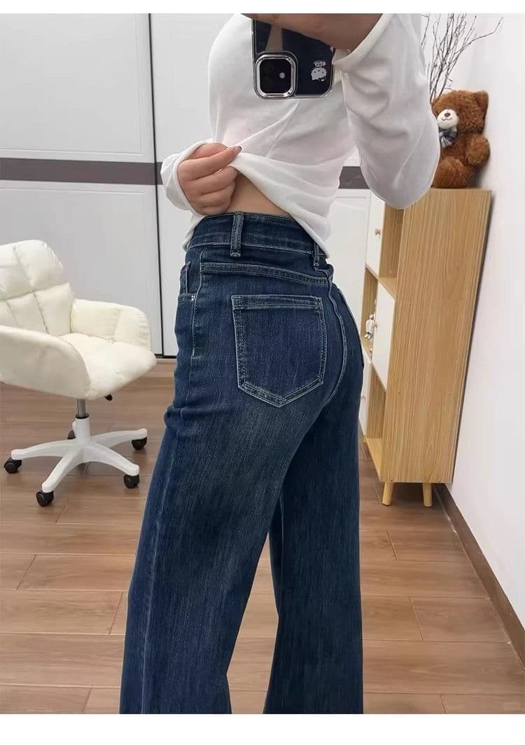 레트로 부츠컷 청바지 여성 봄 여름 2026 년 새로운 하이웨이스트 슬림해 보이는 몸매 가꾸기 아니요 막대기 다리 작은 키 나팔 바지 상세 이미지 9