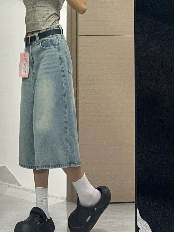 아메리칸 레트로 7 점 청바지 여성 여름 얇은 스타일 데님 와이드 레그 팬츠 루즈핏 느긋한 바람 작은 키 슬림해 보이는 바지 상세 이미지 9