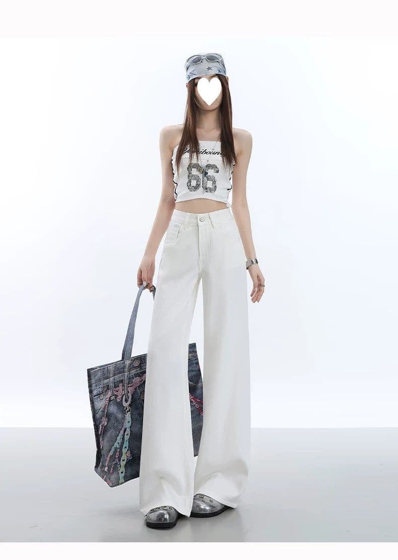 화이트 주간 실크 라이 경기 서울 청바지 여성 스트레이트 루즈핏 2026 년 새로운 봄 여름 얇은 스타일 하이웨이스트 와이드 레그 팬츠 상세 이미지 9