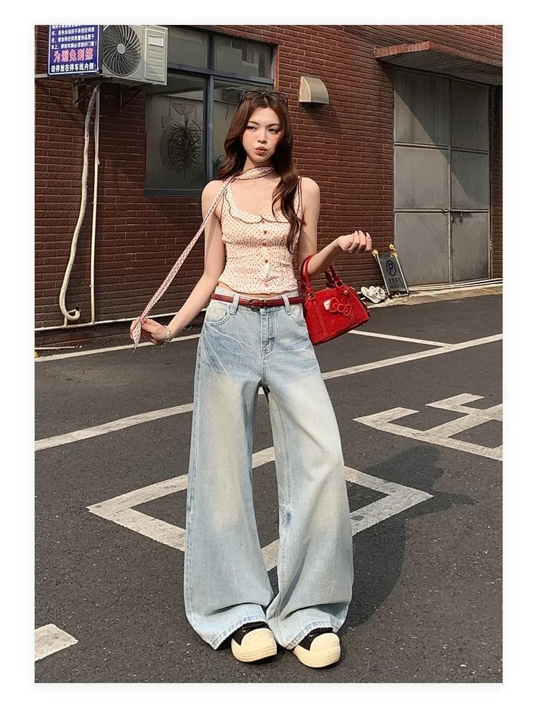 작은 키 아메리칸 하늘색 하이웨이스트 스트레이트 청바지 여성 여름 새로운 워싱 고양이 반드시 캐주얼 슬림해 보이는 긴 바지 상세 이미지 4
