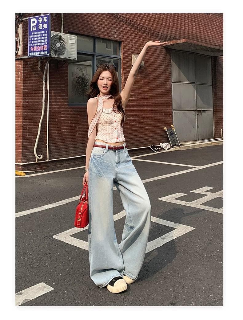 작은 키 아메리칸 하늘색 하이웨이스트 스트레이트 청바지 여성 여름 새로운 워싱 고양이 반드시 캐주얼 슬림해 보이는 긴 바지 상세 이미지 5