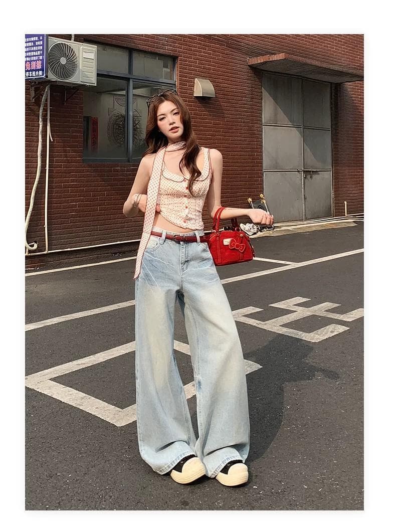작은 키 아메리칸 하늘색 하이웨이스트 스트레이트 청바지 여성 여름 새로운 워싱 고양이 반드시 캐주얼 슬림해 보이는 긴 바지 상세 이미지 8