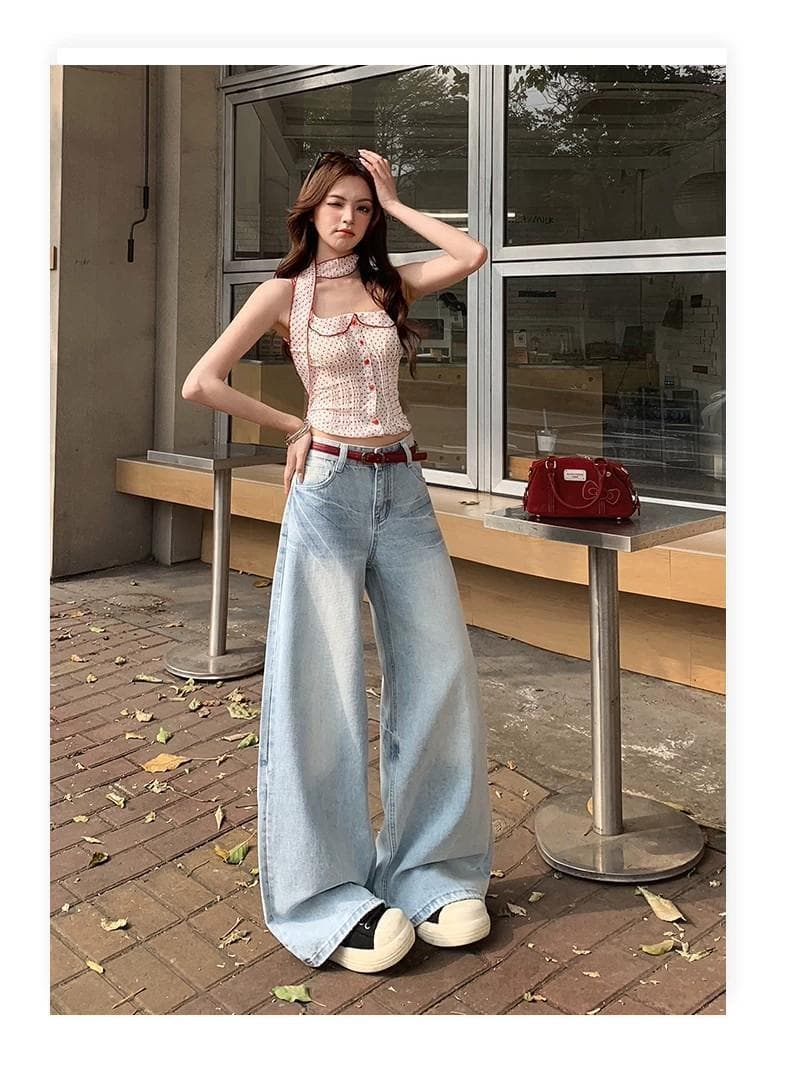 작은 키 아메리칸 하늘색 하이웨이스트 스트레이트 청바지 여성 여름 새로운 워싱 고양이 반드시 캐주얼 슬림해 보이는 긴 바지 상세 이미지 14