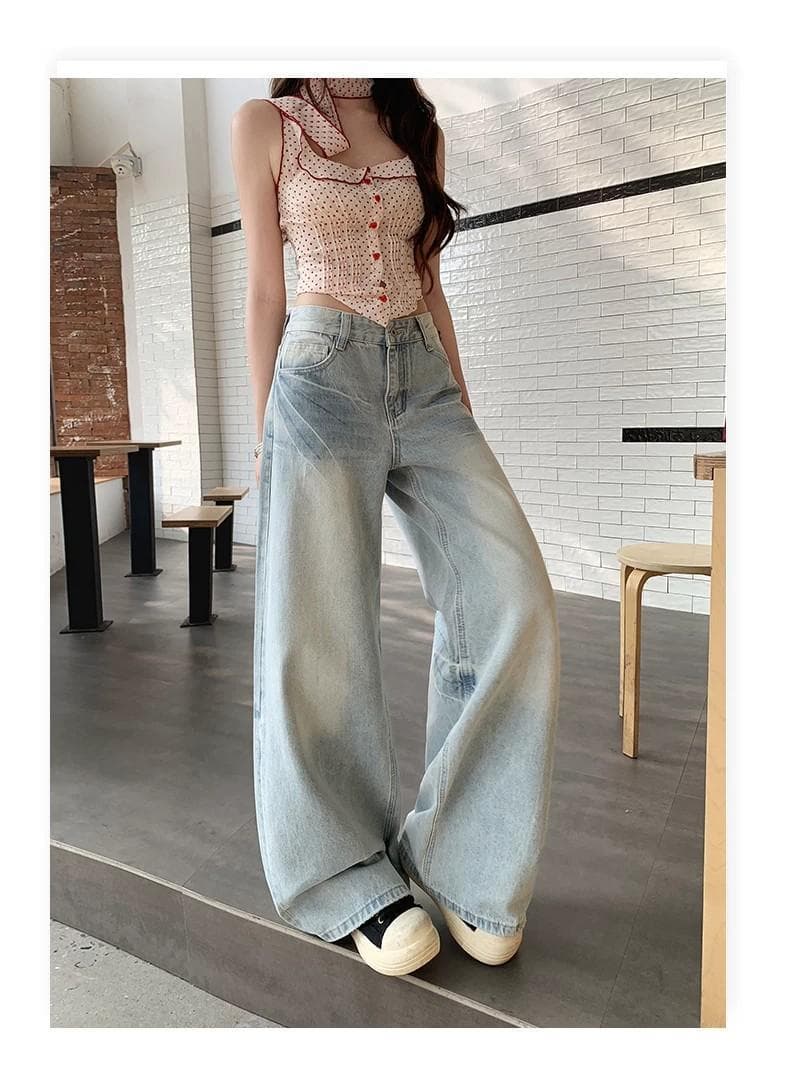 작은 키 아메리칸 하늘색 하이웨이스트 스트레이트 청바지 여성 여름 새로운 워싱 고양이 반드시 캐주얼 슬림해 보이는 긴 바지 상세 이미지 17