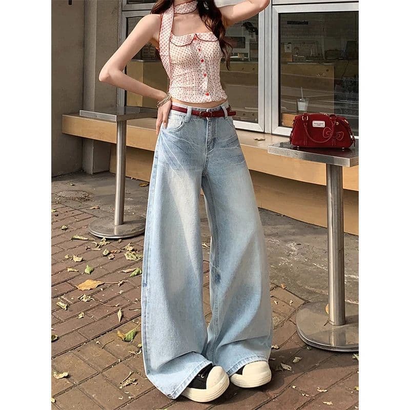 작은 키 아메리칸 하늘색 하이웨이스트 스트레이트 청바지 여성 여름 새로운 워싱 고양이 반드시 캐주얼 슬림해 보이는 긴 바지 상세 이미지 20