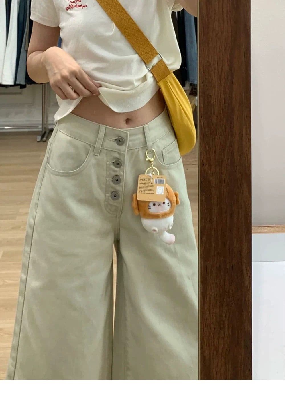 카키 색 청바지 여성 2026 여름 얇은 스타일 하이웨이스트 슬림해 보이는 작은 키 7부 바지 넓은 다리가 짧다. 바지 보은 바지 상세 이미지 8