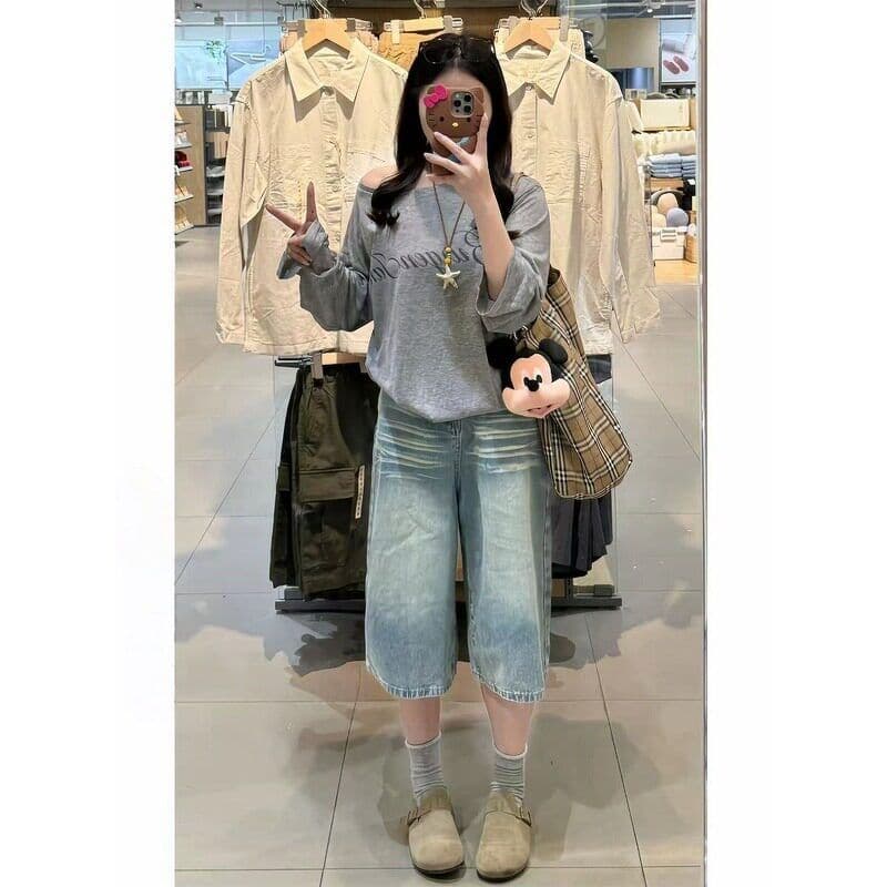 아메리칸 워싱 주름 하늘색 스트레이트 7 점 청바지 여성 여름 새로운 작은 키 하이웨이스트 루즈핏 바지 이미지 4