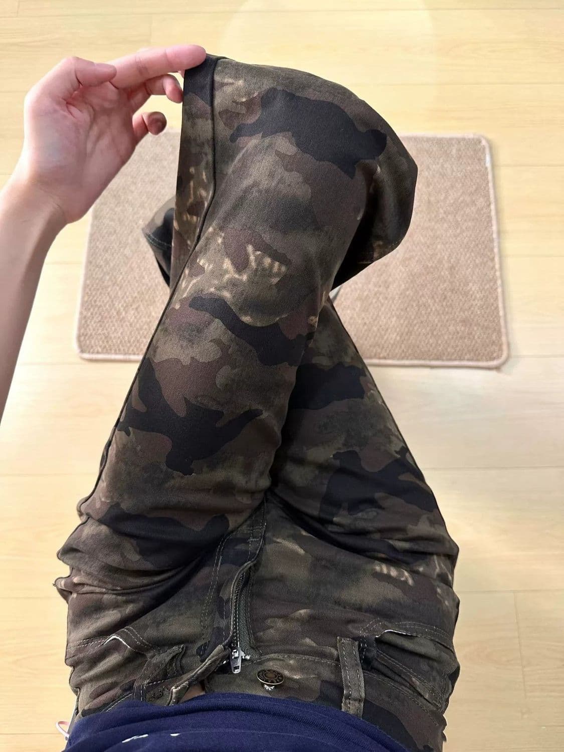 한 부서 로우 웨이스트 워싱 카모플라주 부츠컷 청바지 여성 아니요 막대기 다리 여름 새로운 다용도 호스 슈 스트레이트 부츠컷 바지 상세 이미지 5