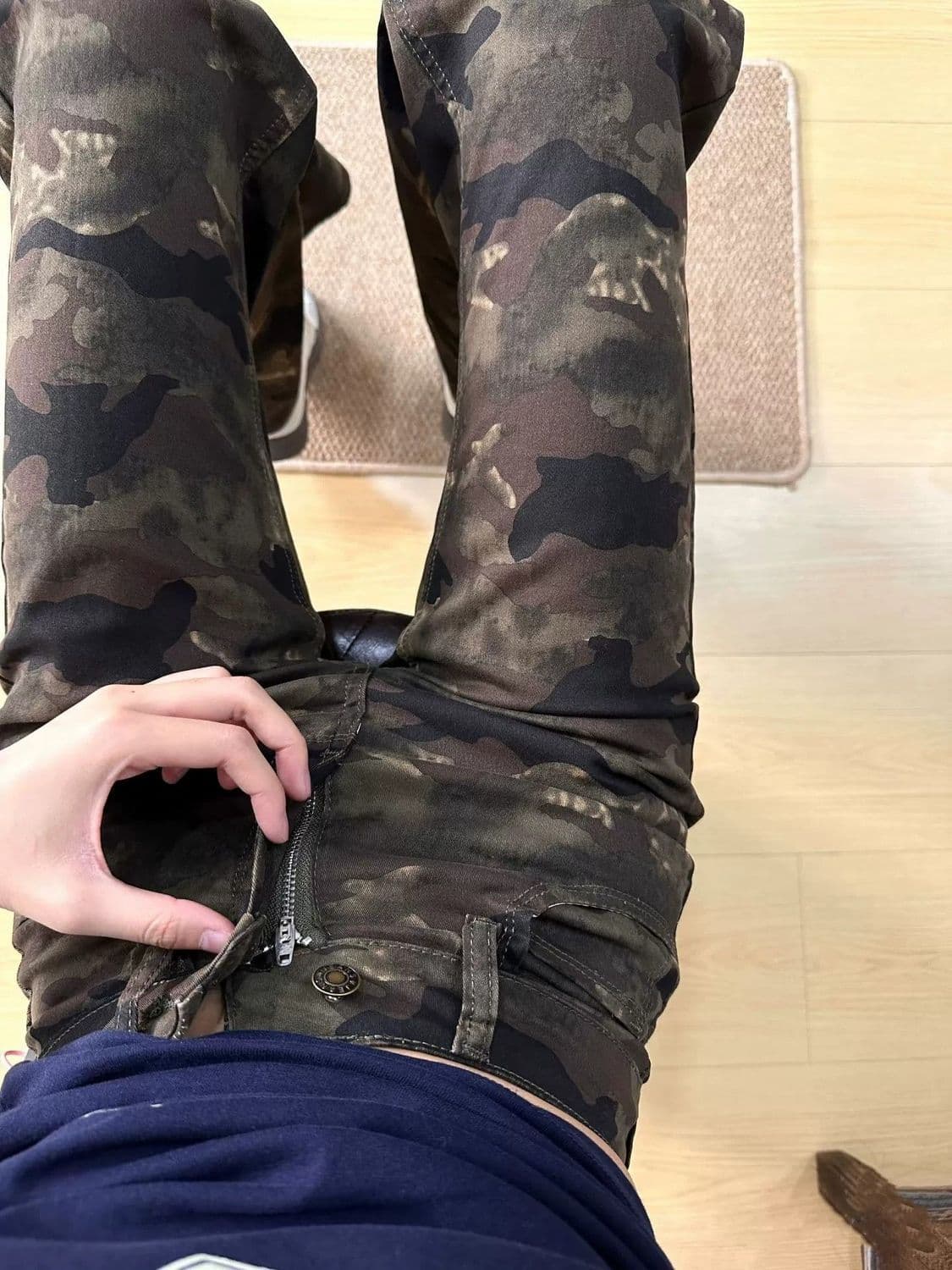 한 부서 로우 웨이스트 워싱 카모플라주 부츠컷 청바지 여성 아니요 막대기 다리 여름 새로운 다용도 호스 슈 스트레이트 부츠컷 바지 상세 이미지 6