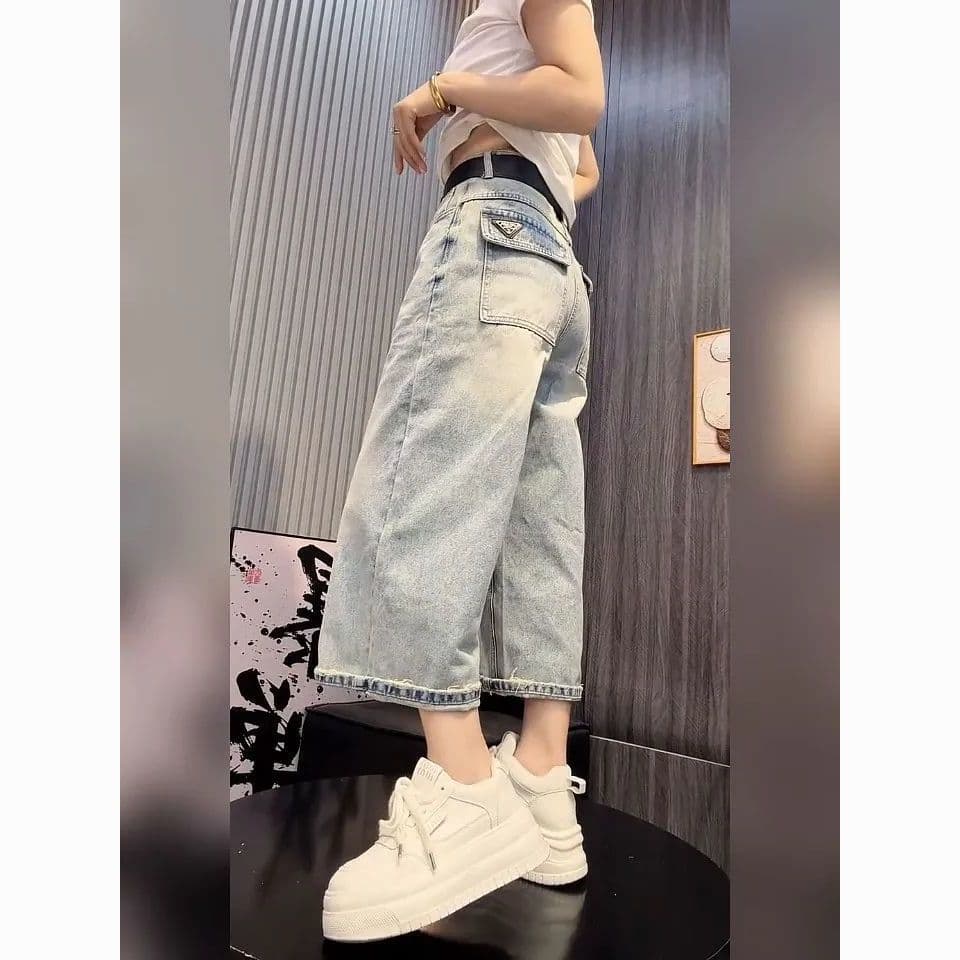 패션 새로운 빅 사이즈 워싱 청바지 여성 배 종류 몸 작은 키 외국 가스 착용 가져 가라. 루즈핏 표지 고기 와이드 레그 팬츠 이미지 3