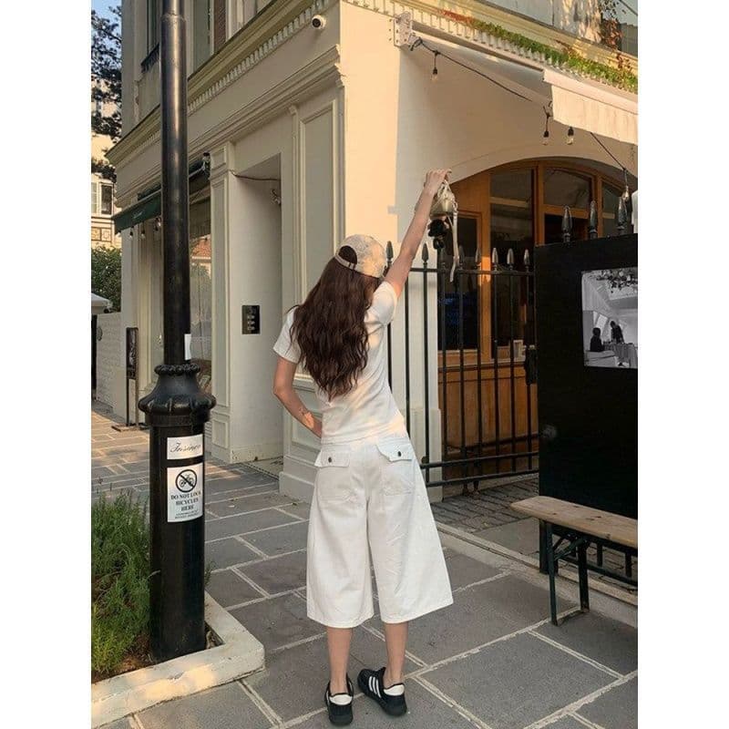 외국 가스 하이웨이스트 화이트 7 점 스트레이트 청바지 여름 작은 키 루즈핏 섹션 ins 밝은 슬림해 보이는 다용도 작은 대중 상세 이미지 5