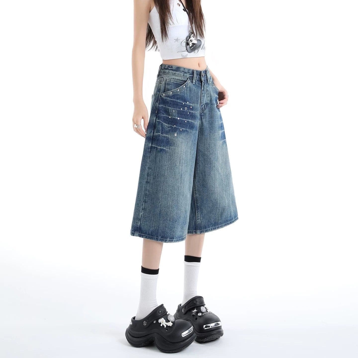 폭발 아메리칸 징 레트로 7 점 청바지 2026 여름 루즈핏 넓은 다리 스트레이트 작은 대중 품격 미니멀리즘 바지 이미지 5