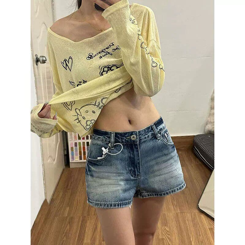 아메리칸 핫걸 레트로 파란색 스트레이트 데님 반바지 여성 여름 새로운 루즈핏 슬림해 보이는 캐주얼 한 마디 핫 바지 트렌디 상세 이미지 5