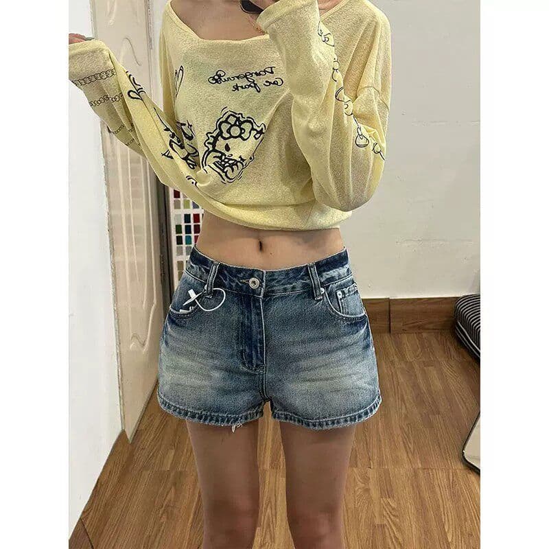 아메리칸 핫걸 레트로 파란색 스트레이트 데님 반바지 여성 여름 새로운 루즈핏 슬림해 보이는 캐주얼 한 마디 핫 바지 트렌디 상세 이미지 7