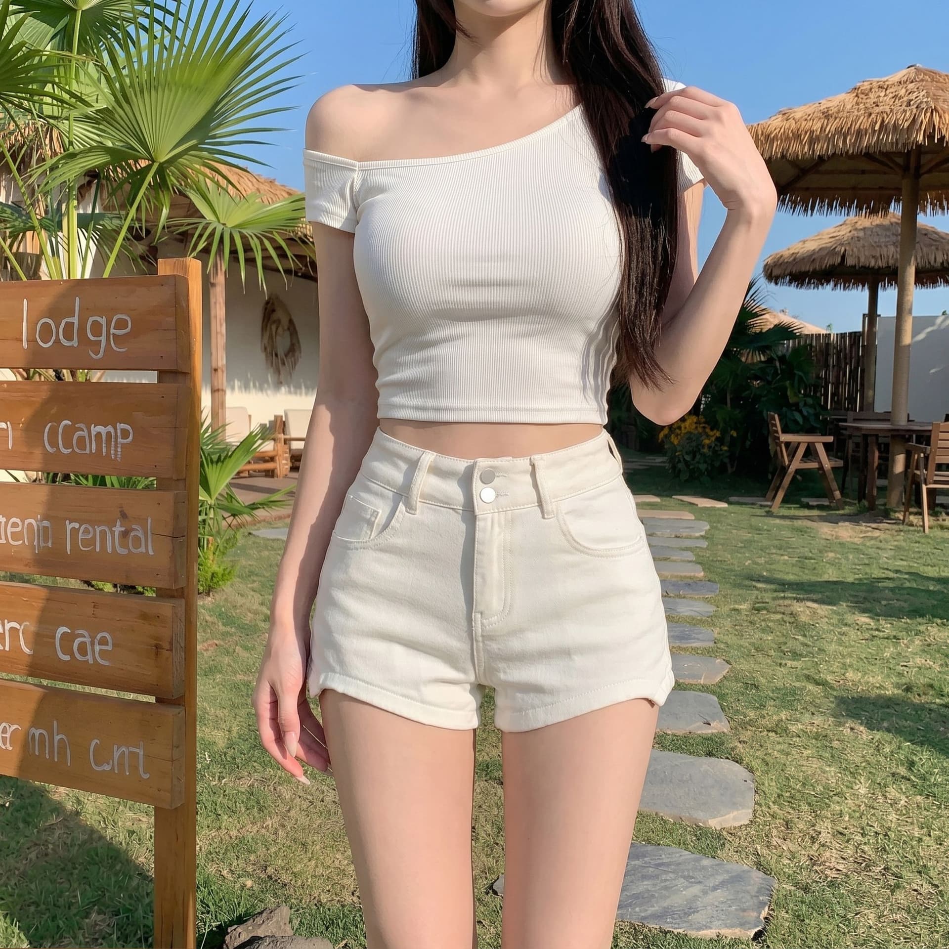 화이트 하이웨이스트 핫걸 반바지 여성 여름 새로운 타이트 한국 스타일 슬림해 보이는 핫 바지 트렌디 불규칙 타이트 스커트 3 점 바지