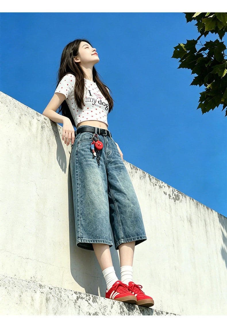 아메리칸 레트로 블루 넓은 다리 7 점 청바지 여성 2026 여름 얇은 스타일 하이웨이스트 다용도 루즈핏 스트레이트 중 바지 상세 이미지 7