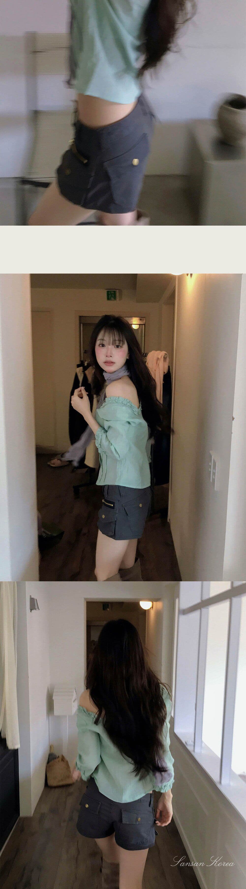 회색 무거운 작업 다용도 하이웨이스트 데님 반바지 여성 기타 주머니 워크웨어 지퍼 장식 슬림해 보이는 한 마디 넓은 다리 핫 바지 상세 이미지 5