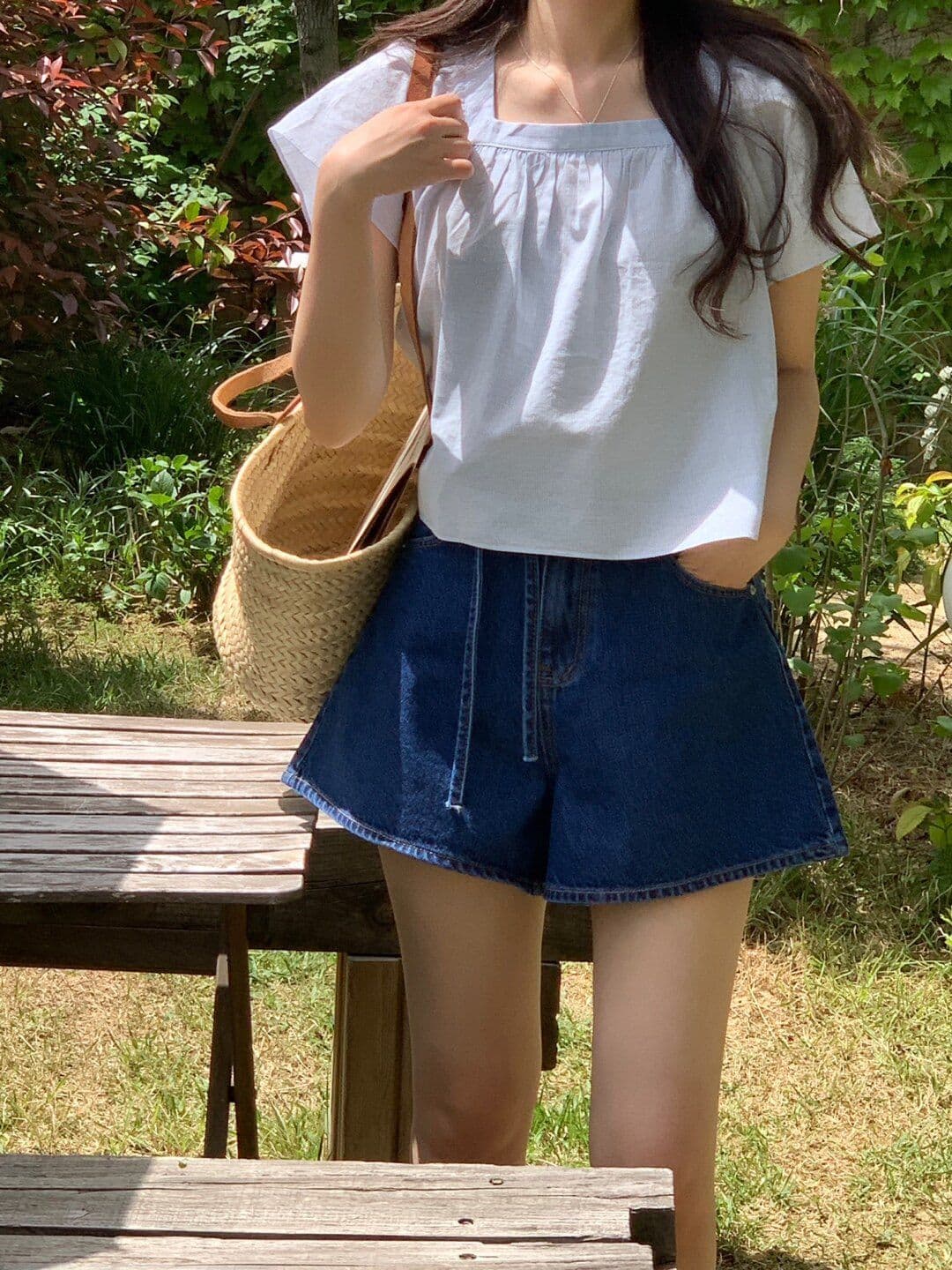 2026 년 여름 새로운 한 부서 chic 패션 다용도 디스플레이 다리 길이 하이웨이스트 넓은 다리 한 마디 레이스업 데님 반바지 상세 이미지 9