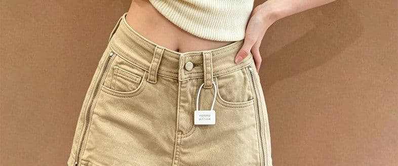 카키 색 더블 측면 지퍼 데님 미니 스커트 여성 여름 새로운 하이웨이스트 한 마디 슬림해 보이는 핫걸 초단 반신 스커트 상세 이미지 12