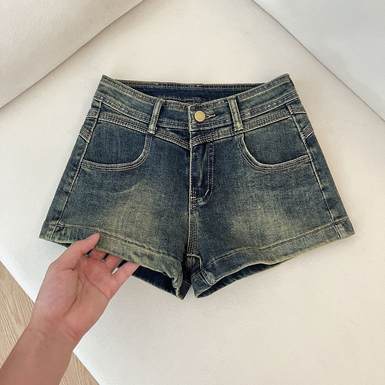 실사 핫걸 레트로 타이트 데님 반바지 여성 여름 타이트 스커트 슬림해 보이는 하이웨이스트 섹시함 신축성 초단바지 핫 바지 이미지 2