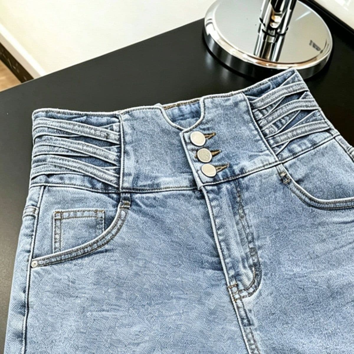 한 부서 순수한 욕망 바람 하이웨이스트 데님 반바지 여름 디자인 센스 지불 엉덩이 머리 몸매 가꾸기 슬림해 보이는 다용도 넓은 다리 핫 바지 상세 이미지 5