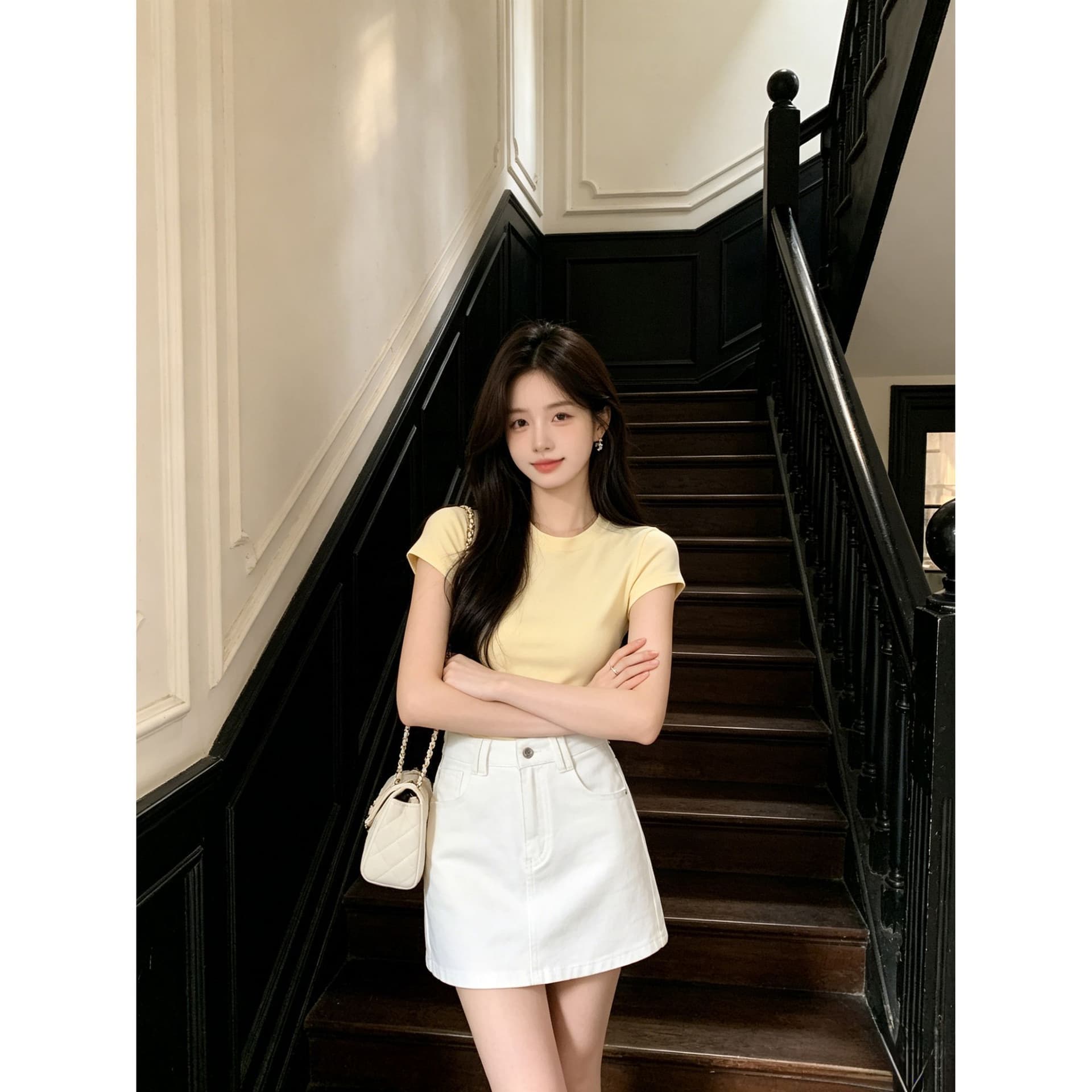 차가운 여름 새로운 하이웨이스트 슬림해 보이는 미니 스커트 노출 방지 좋은 플래시 디자인 마 오래된 화이트 데님 한 마디 반신 스커트 상세 이미지 15