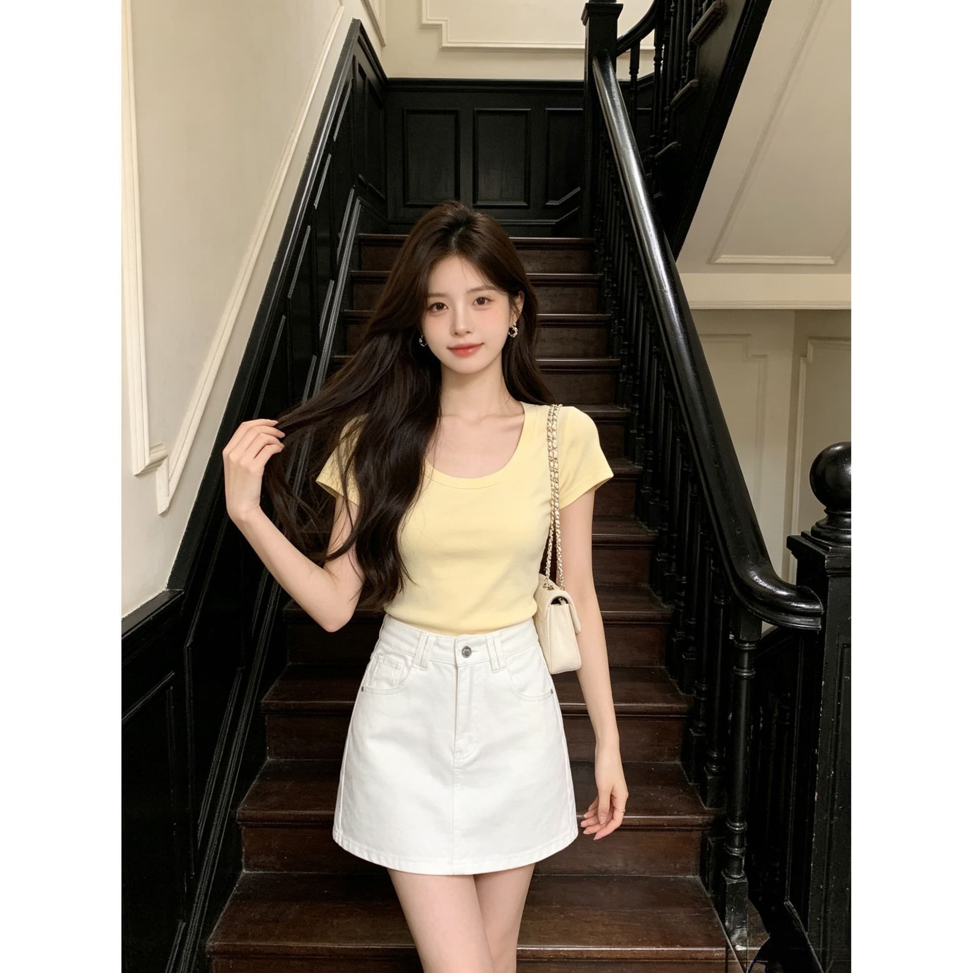 차가운 여름 새로운 하이웨이스트 슬림해 보이는 미니 스커트 노출 방지 좋은 플래시 디자인 마 오래된 화이트 데님 한 마디 반신 스커트 상세 이미지 16