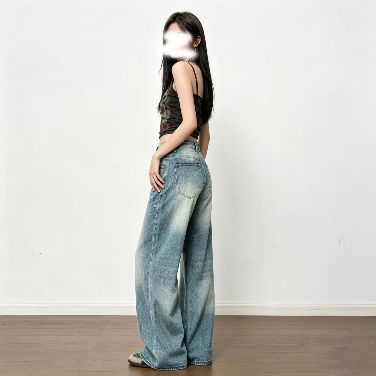 아메리칸 레트로 워시 물 넓은 다리 청바지 여성 2026 여름 새로운 느긋한 여유롭게 바람 출퇴근 섹션 와이드 레그 팬츠 어린이 이미지 4