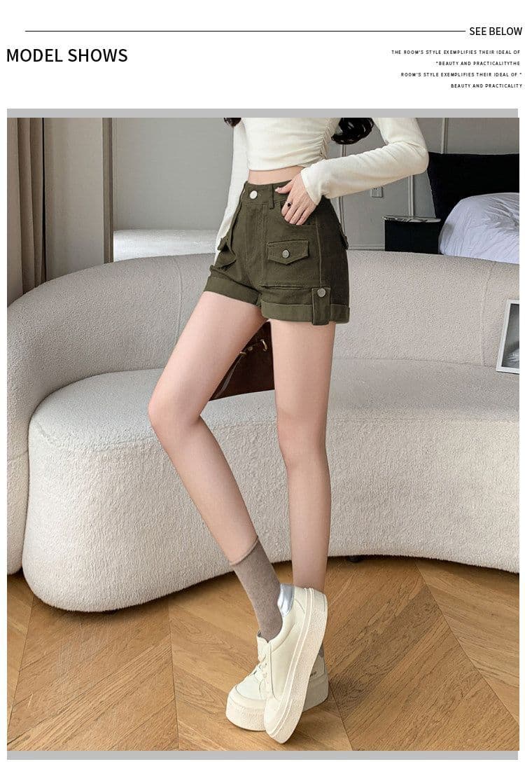 하이웨이스트 아메리칸 워크웨어 데님 반바지 여성 2026 가을 한 마디 슬림해 보이는 뒤집다 측면 신축성 핫걸 타이트 스커트 뜨거운 바지 상세 이미지 18