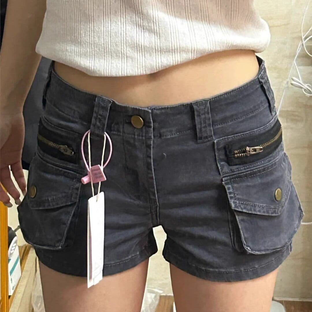 레트로 데님 반바지 2026 여름 새로운 워크웨어 주머니 여성 허리 수축 슬림해 보이는 워싱 다용도 타이트 스커트 뜨거운 바지 상세 이미지 1
