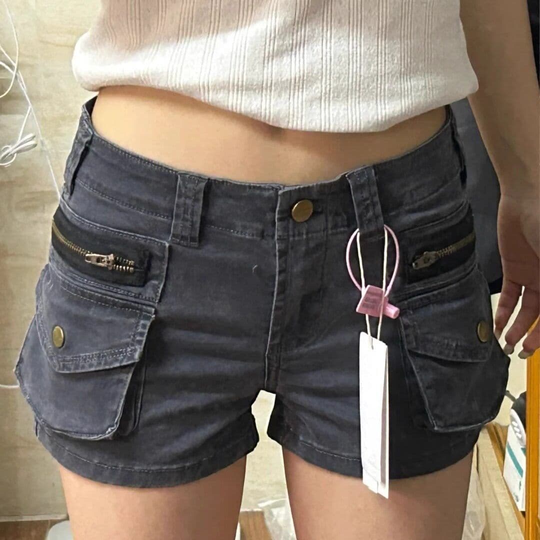 레트로 데님 반바지 2026 여름 새로운 워크웨어 주머니 여성 허리 수축 슬림해 보이는 워싱 다용도 타이트 스커트 뜨거운 바지 상세 이미지 8