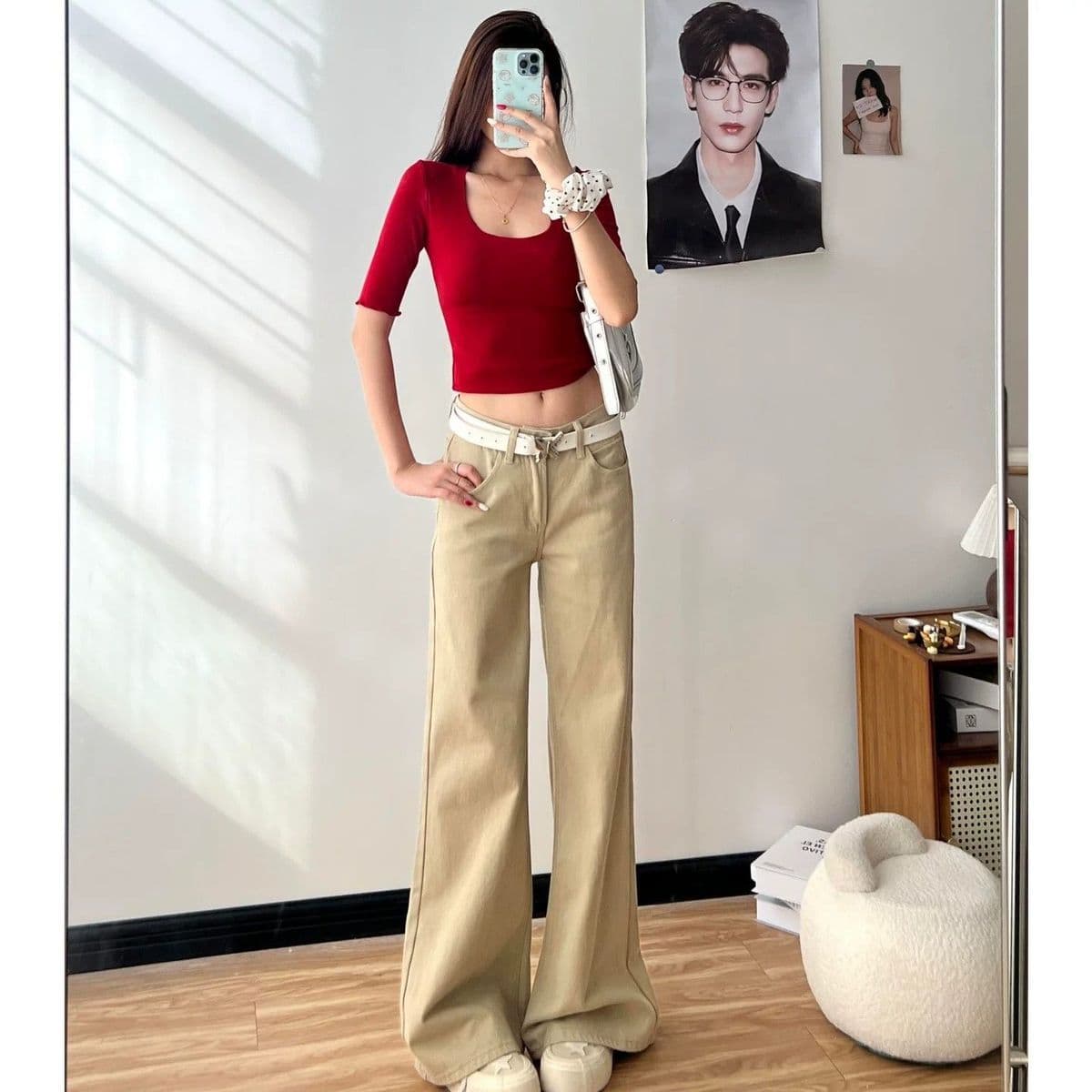미니멀리즘 다용도 카키 색 부츠컷 청바지 여성 2026 여름 새로운 밝은 스타일 패션 섹션 나팔 바지 상세 이미지 5