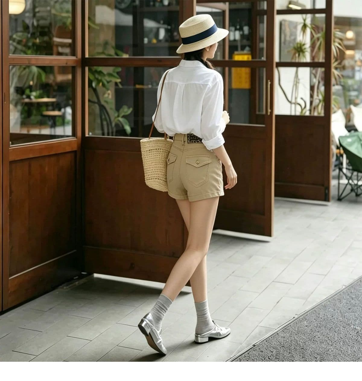 여름 카키 색 스트레이트 데님 반바지 여성 여름 얇은 스타일 하이웨이스트 리프트 엉덩이 루즈핏 슬림해 보이는 넓은 다리 한 마디 핫 바지 상세 이미지 6