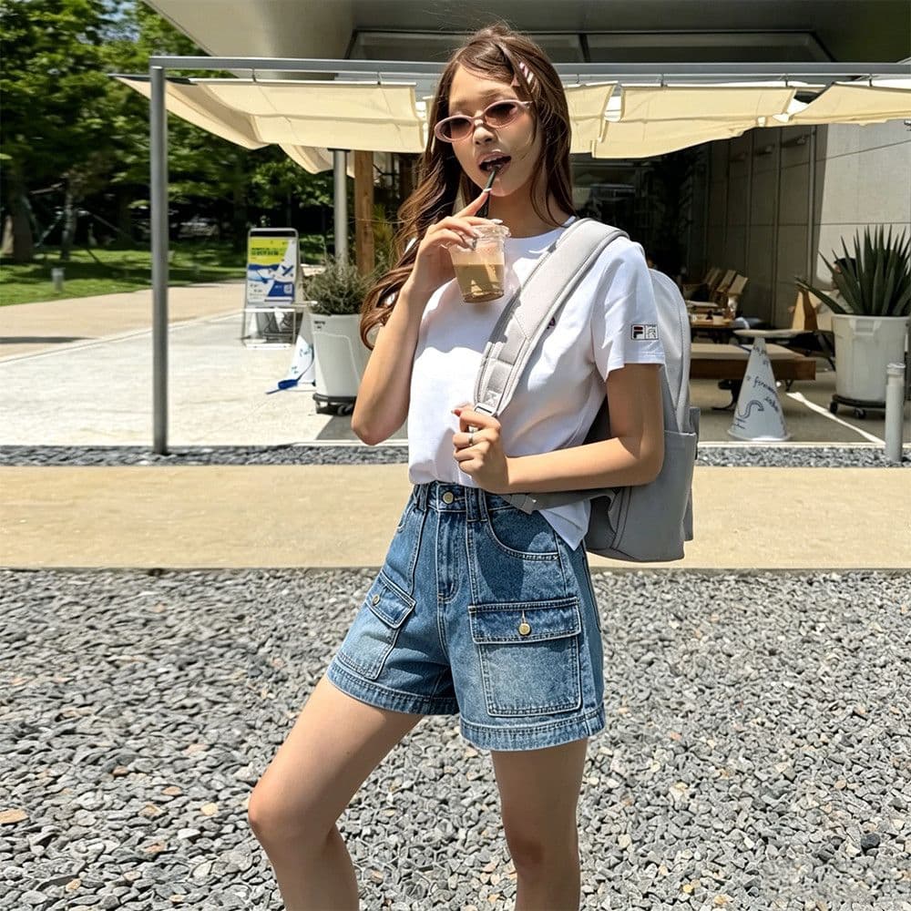아메리칸 레트로 워크웨어 데님 반바지 여성 하이웨이스트 여름 루즈핏 슬림해 보이는 더블 주머니 디자인 센스 넓은 다리 뜨거운 바지 상세 이미지 1