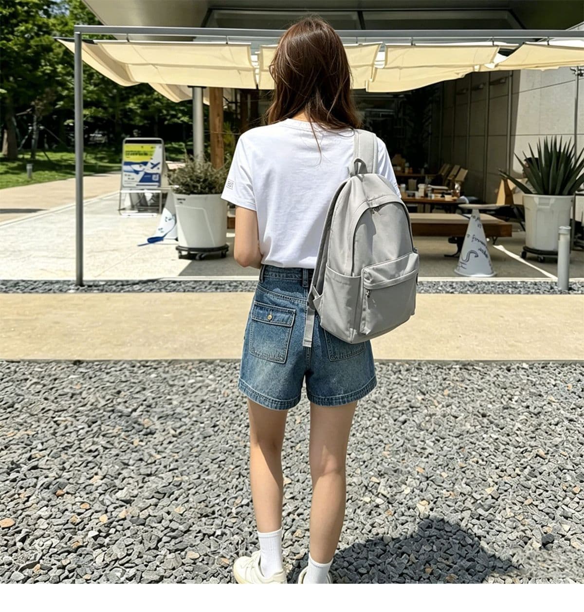 아메리칸 레트로 워크웨어 데님 반바지 여성 하이웨이스트 여름 루즈핏 슬림해 보이는 더블 주머니 디자인 센스 넓은 다리 뜨거운 바지 상세 이미지 4